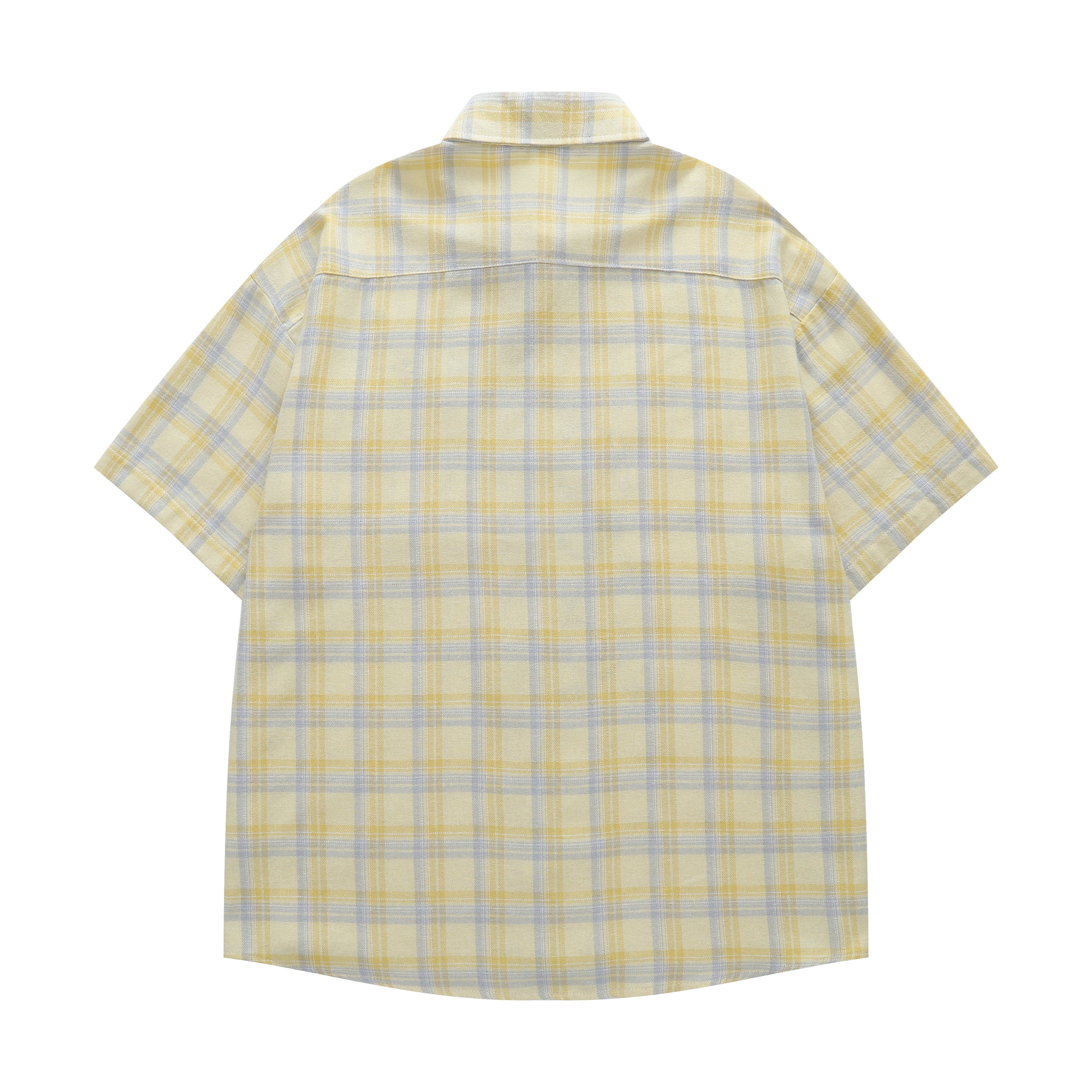 DONOTLOGO Kawaii Pet Lover Collection | Unisex Oversized Plaid Camp Collar Shirt | Vintage Aesthetic Short Sleeve Top with Playful Puppy Embroidery Detail