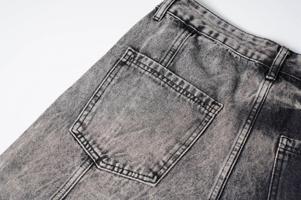 DONOTLOGO "Acid Wash" Heavyweight Cargo Denim - Distressed Tie-Dye Wide Leg Jeans with Multi-Flap Pockets - American High Street Style