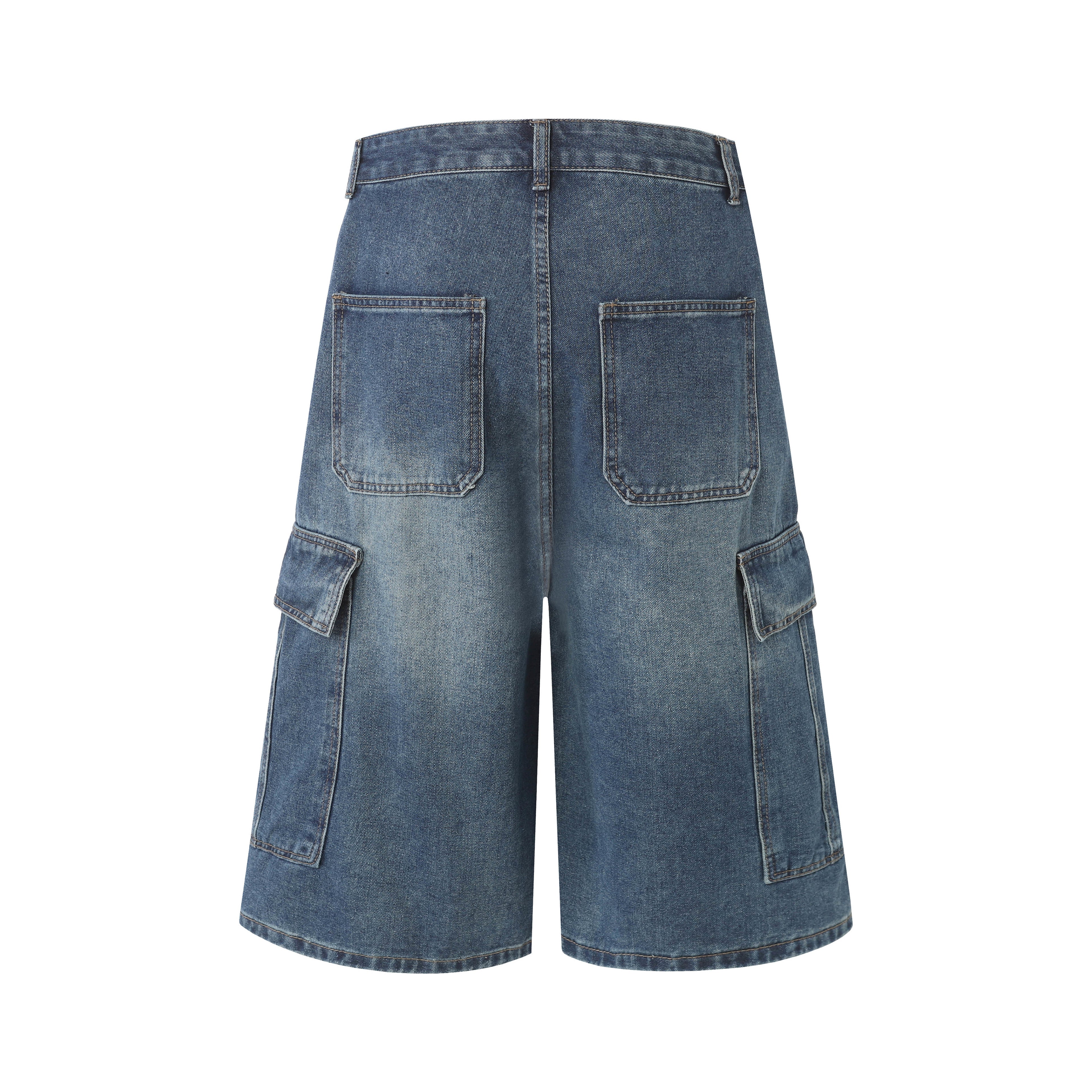 DONOTLOGO Retro Blue Cargo Jean Shorts | Unisex Y2K Wide Leg Denim Shorts with Functional Pockets | High Street Relaxed Fit Bottoms