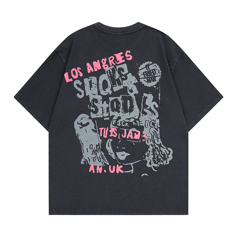 DONOTLOGO Deconstructed "Let's Rock" Graphic Tee - Unisex Vintage Washed Graphic T-Shirt - Edgy Streetwear Aesthetic Oversized Top