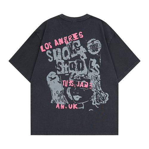 DONOTLOGO Deconstructed "Let's Rock" Graphic Tee - Unisex Vintage Washed Graphic T-Shirt - Edgy Streetwear Aesthetic Oversized Top