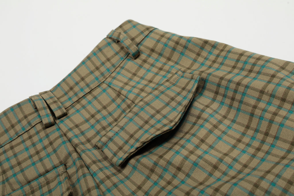 Unisex Green Plaid Patchwork Cargo Pants with Large Pockets