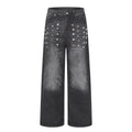 DONOTLOGO Deconstructed Black Baggy Denim Pants | Unisex Y2K Wide Leg Trousers with Bold Metal Studs | High Street Relaxed Fit Bottoms