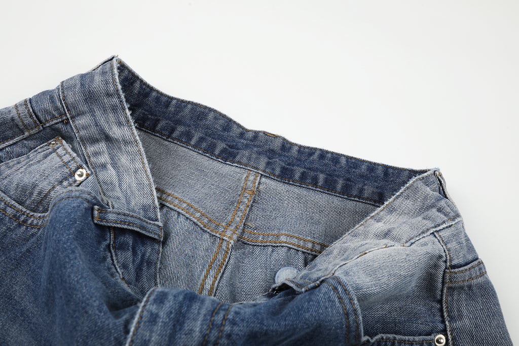 DONOTLOGO Urban Edge Collection | Unisex Relaxed Fit Denim Jeans | Bold Cat Whisker Seaming & Faded Wash Finish with Classic Cotton Denim Fabric