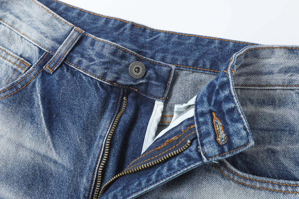 DONOTLOGO Retro Blue Baggy Denim Pants | Unisex Y2K Wide Leg Trousers with Natural Whiskering & Fade | High Street Relaxed Fit Bottoms
