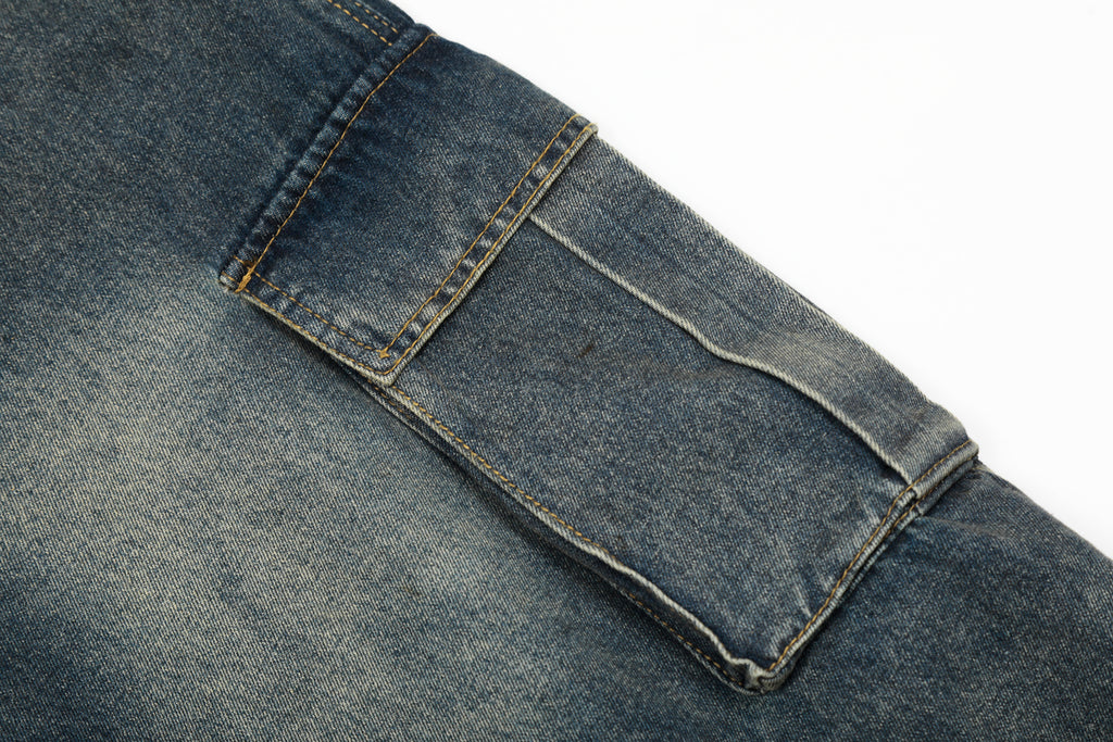 Unisex Vintage Washed Distressed Multi-Pocket Denim Jeans