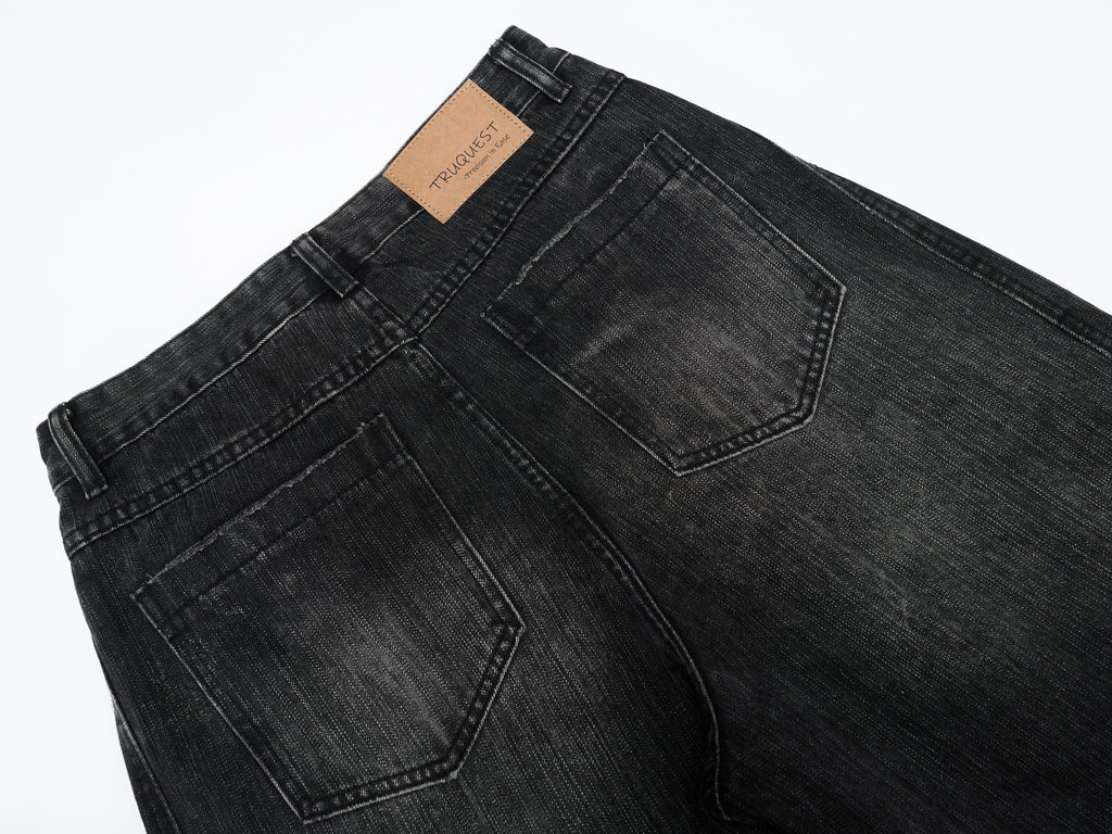 DONOTLOGO Oversized Black Acid Wash Denim Jeans - Unisex Baggy Trousers with Distressed Whisker Effect - Edgy Streetwear Bottom with Wide Leg Silhouette & Raw Hem