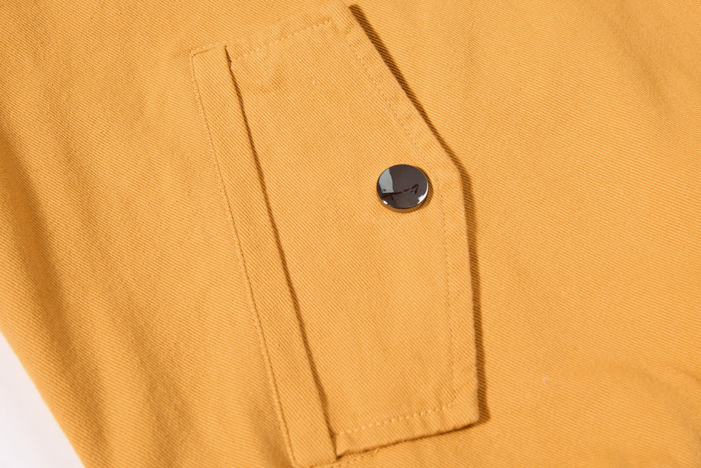 DONOTLOGO Retro Air Force Aesthetic | Unisex Heavyweight Cotton Bomber | Mustard Tone Workwear Jacket with Vintage Badge Details & Ribbed Trim