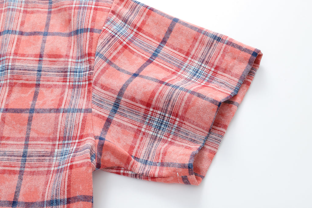 DONOTLOGO Unfailing Retro Grid Shirt | Unisex Oversized Summer Streetwear | Acid Wash Red Tartan Top