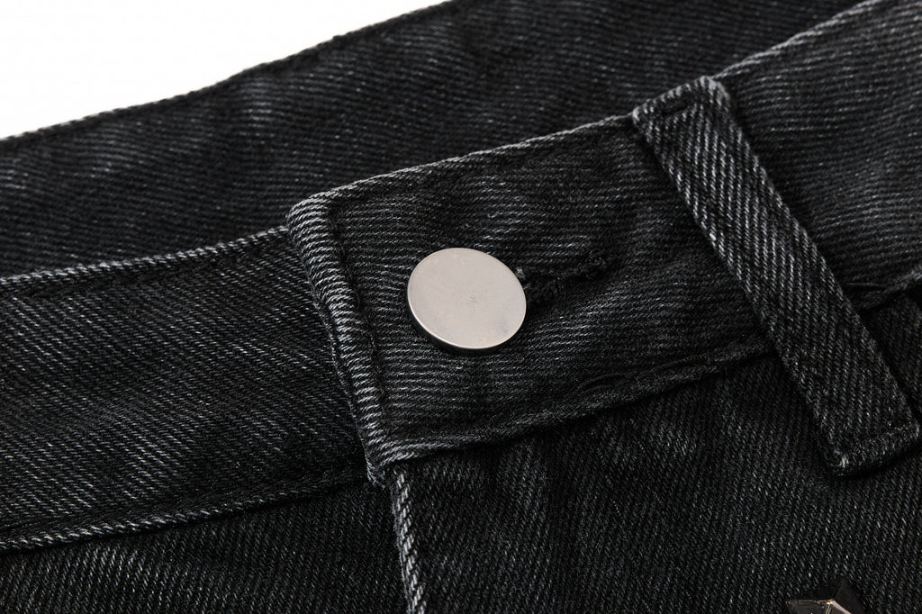 DONOTLOGO Heavy Studded Wide-Leg Denim | Unisex Y2K Punk Rock Rivet Jeans | Vintage Black High Street Oversized Trousers