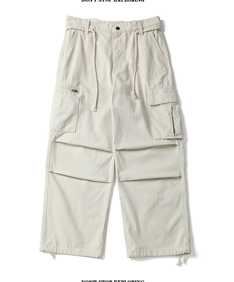 Unisex Solid Color Wrinkled Straight-Leg Casual Pants