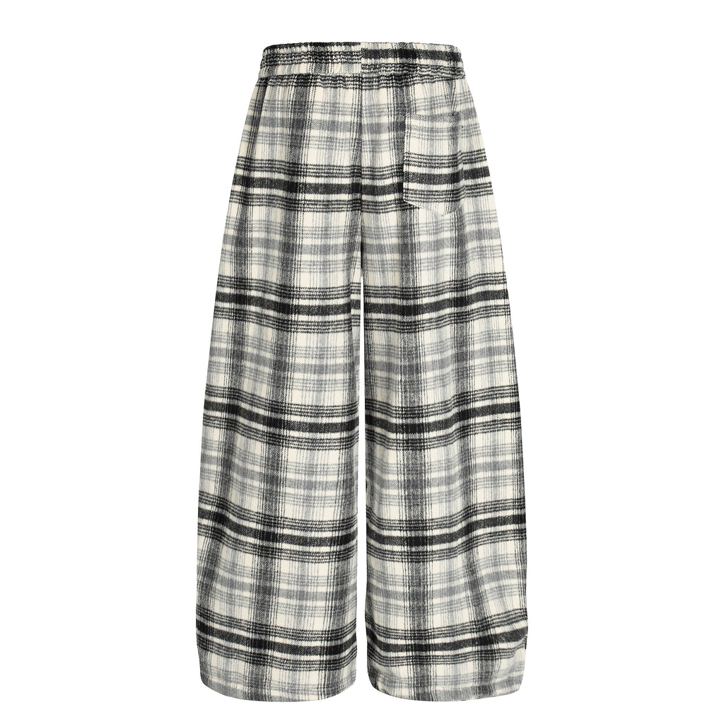 DONOTLOGO Unisex Vintage Plaid Wide-Leg Pants | Curved Fit, Drawstring Waist | Embroidered Detail | Casual Streetwear Must-Have