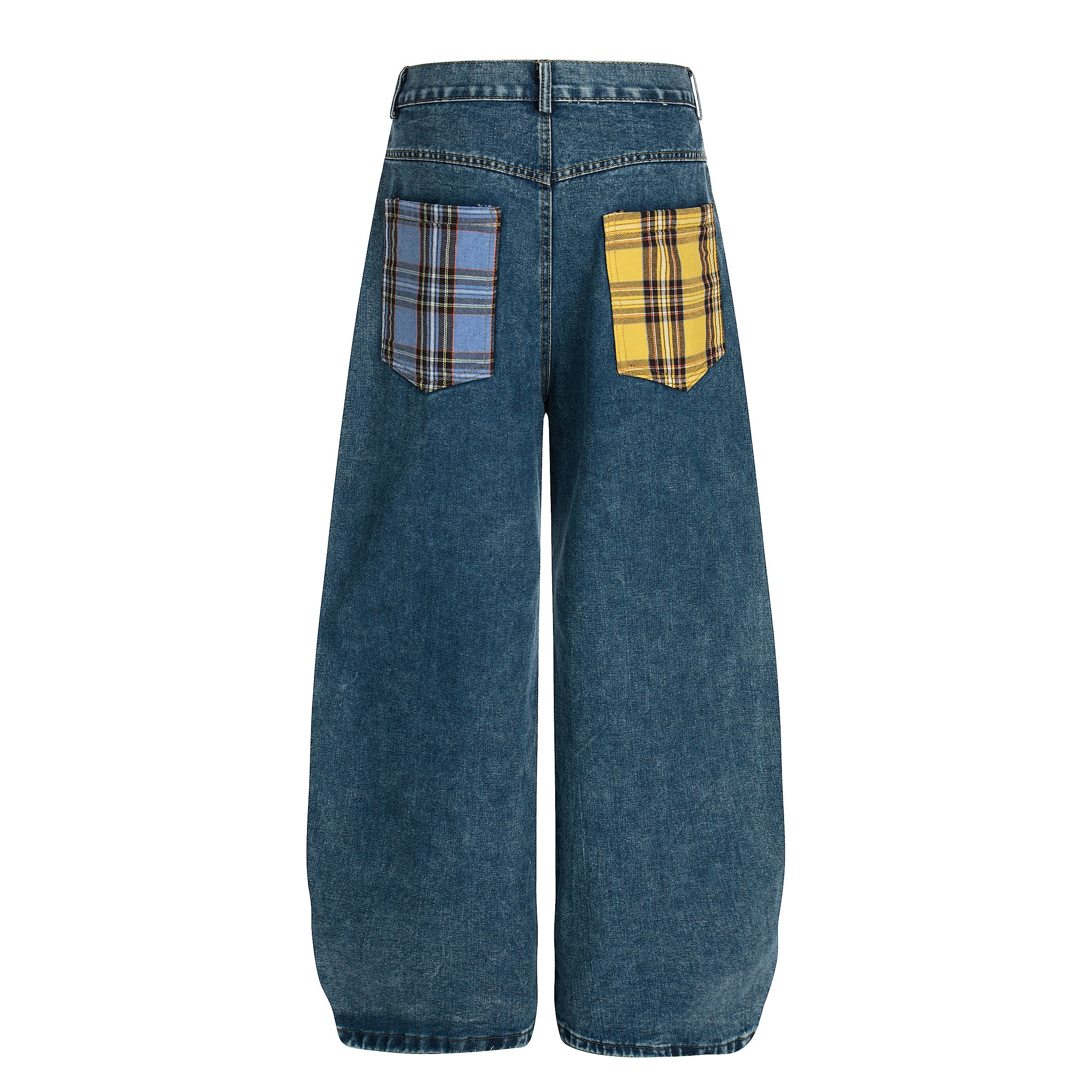 DONOTLOGO ：Urban Streetwear Collection | Unisex Relaxed Silhouette Jeans | Bold Plaid & Number Motif & Soft Denim Fabric