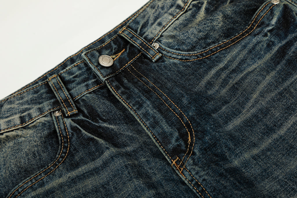 DONOTLOGO Urban Heritage Collection | Unisex Oversized Cat Whisker Denim | Retro Aesthetic High-Rise Wide-Leg Bottoms with Authentic Fade Detail