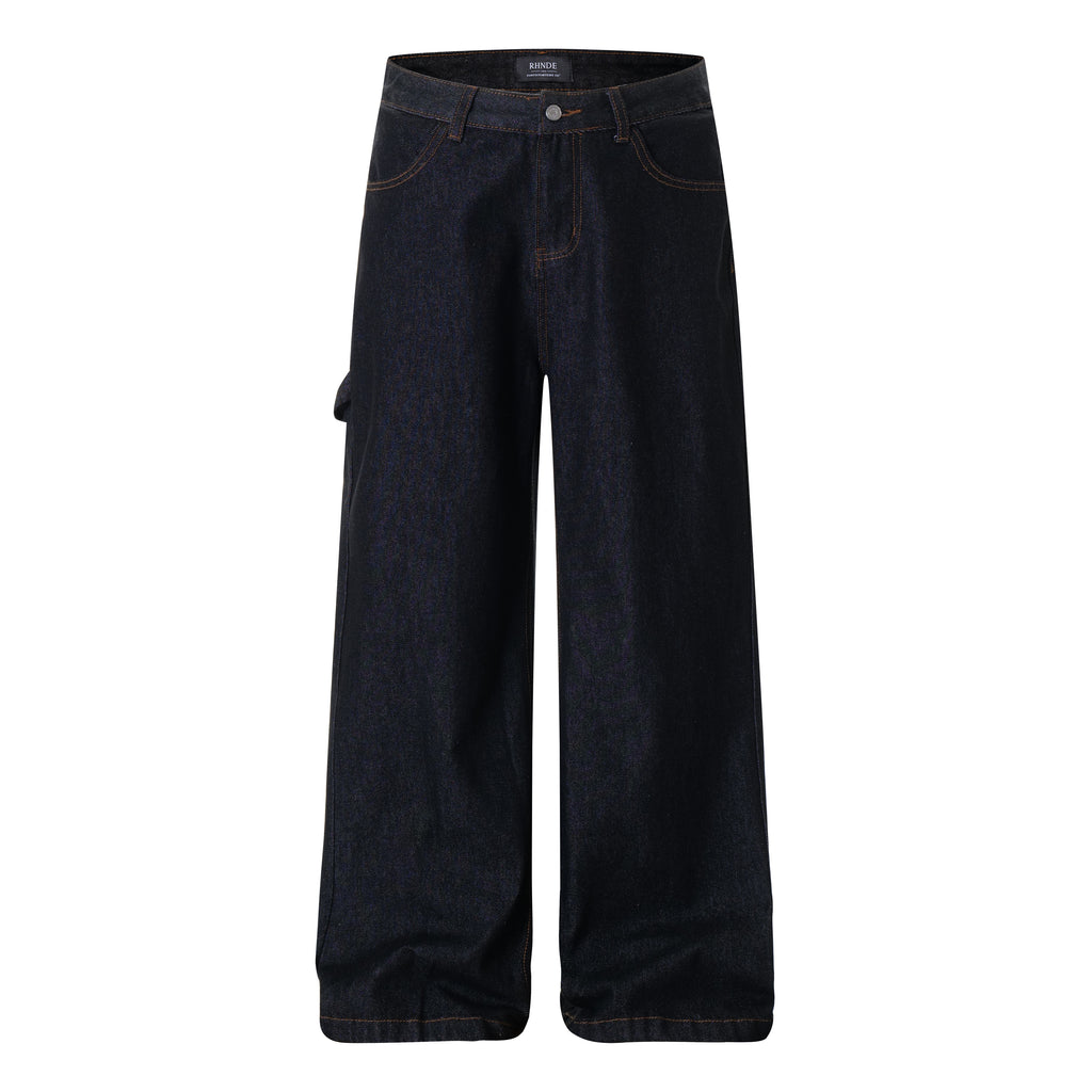 Unisex Letter Embroidered Denim Jeans