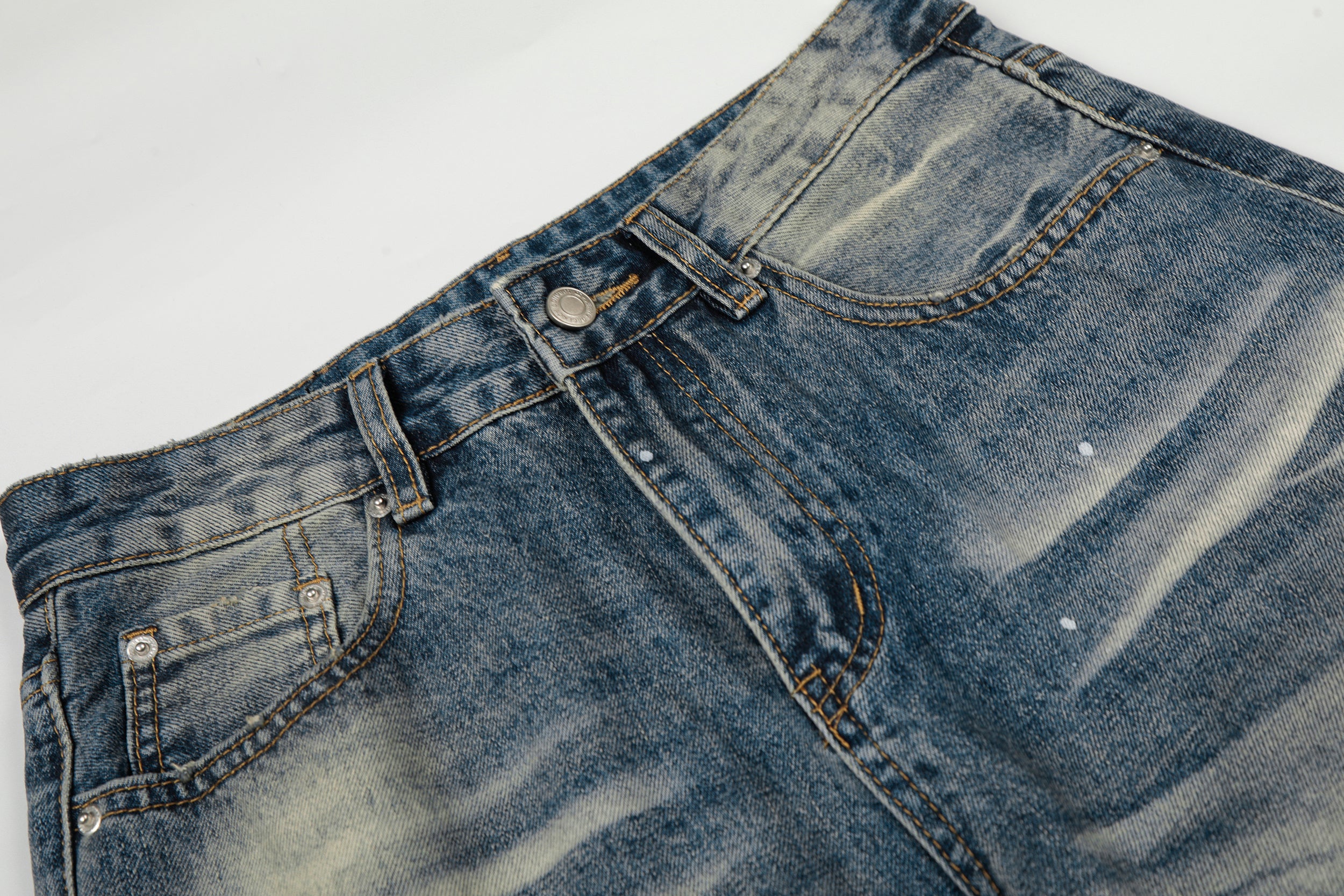 DONOTLOGO Urban Heritage Collection | Unisex Oversized Washed Denim | Retro Aesthetic High-Rise Wide-Leg Bottoms with Authentic Cat Whisker & Splatter Detail
