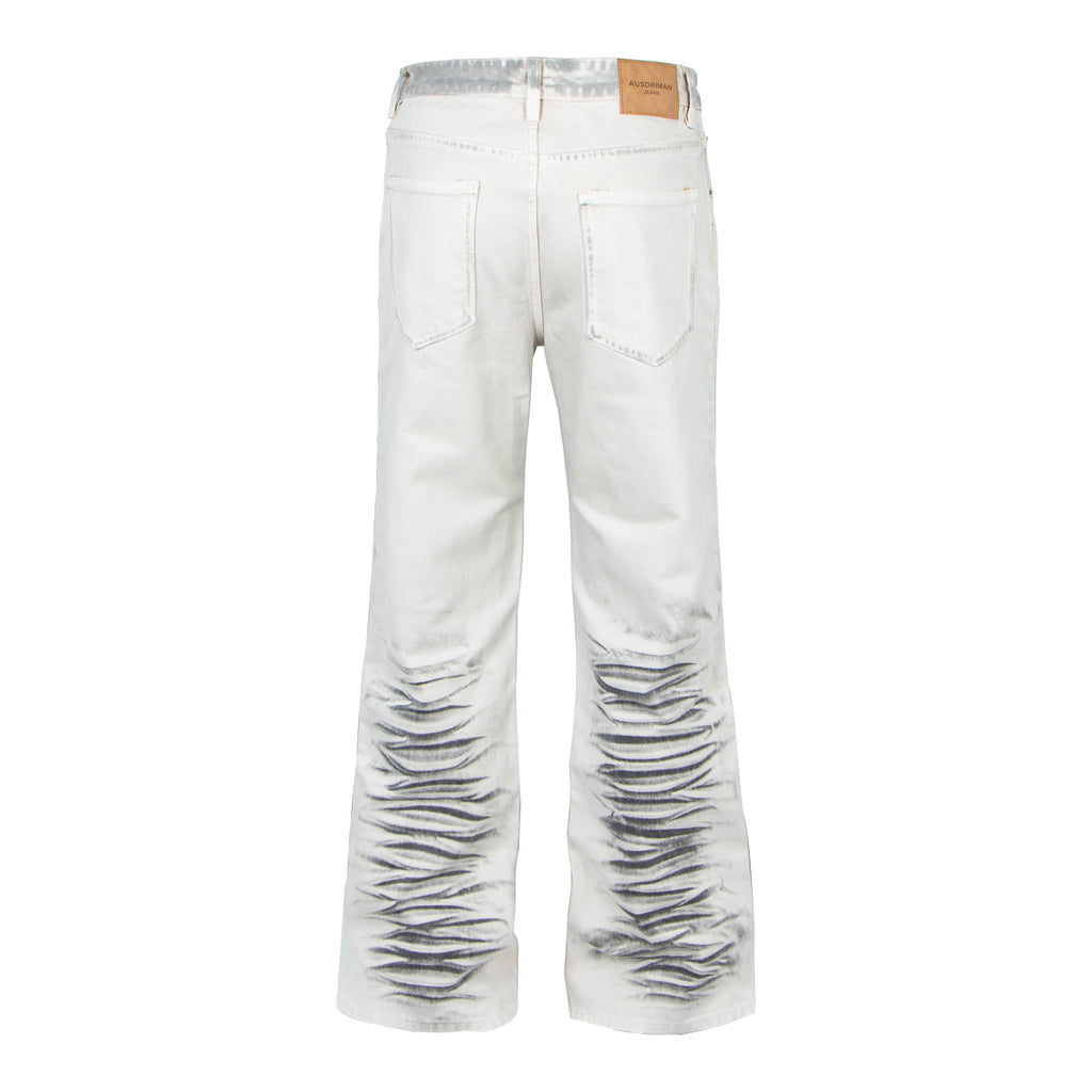 Dirty-Wash Distressed Micro-Flare Denim Jeans
