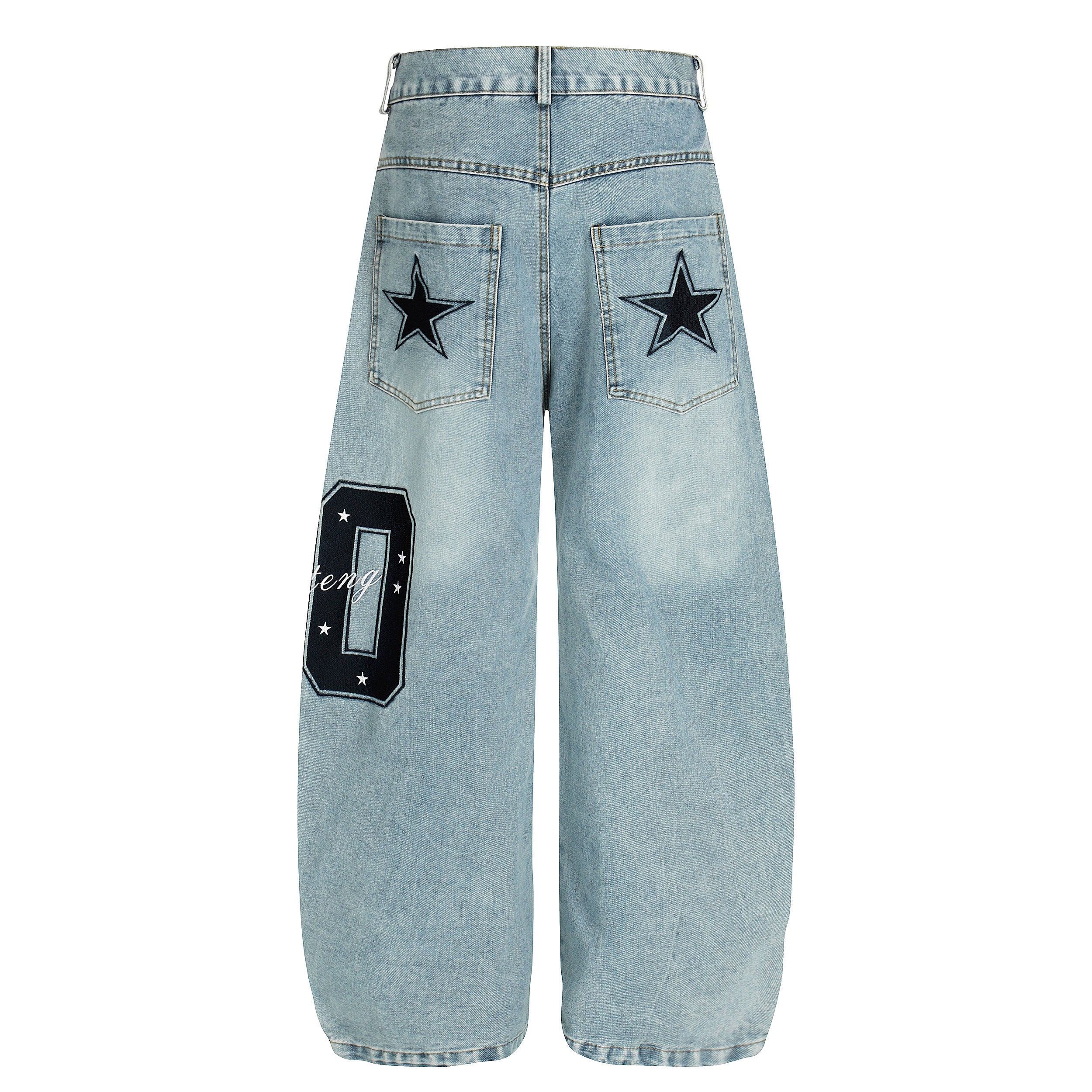 DONOTLOGO Urban Streetwear Collection | Unisex Relaxed Silhouette Jeans | Bold Number & Star Motif & Soft Denim Fabric
