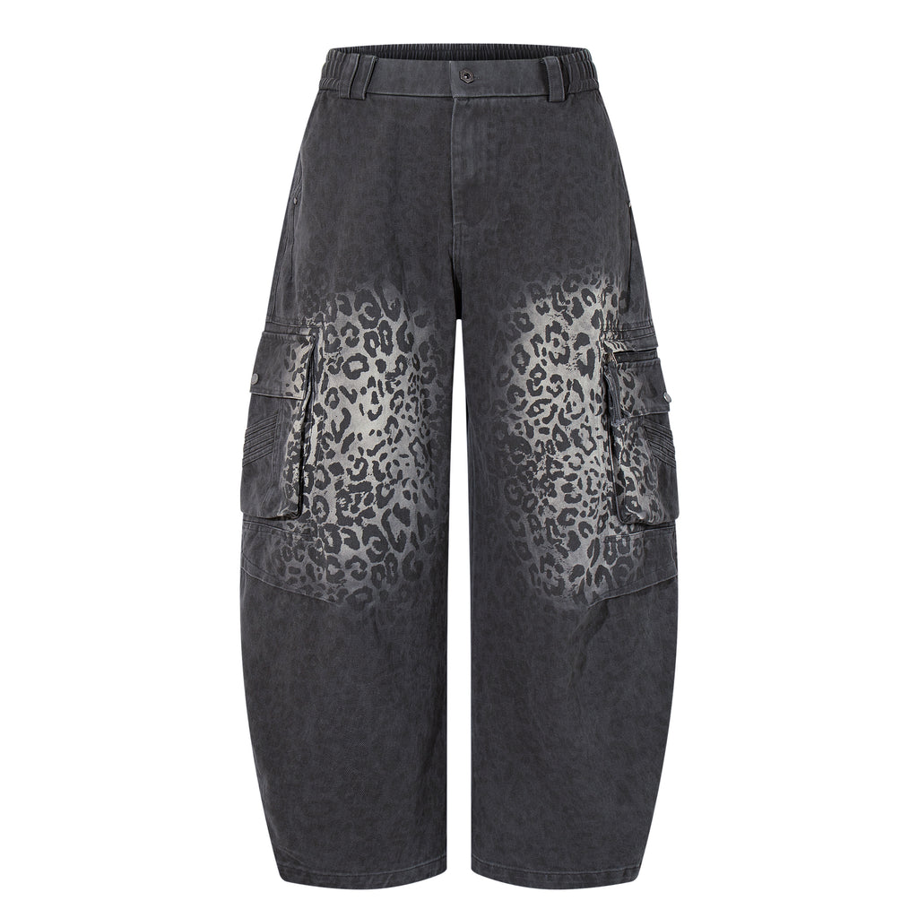 Unisex Vintage Leopard-Print Loose-Fit Gradient Denim Casual Jeans