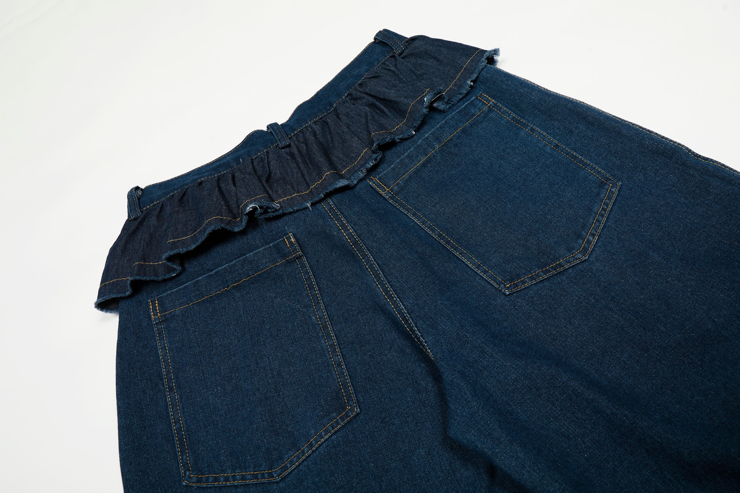 DONOTLOGO Sweet Streetwear Collection | Unisex Relaxed Fit Denim Jeans | Delicate Ruffle Waistband & Hanging Charm Motif with Classic Cotton Denim Fabric