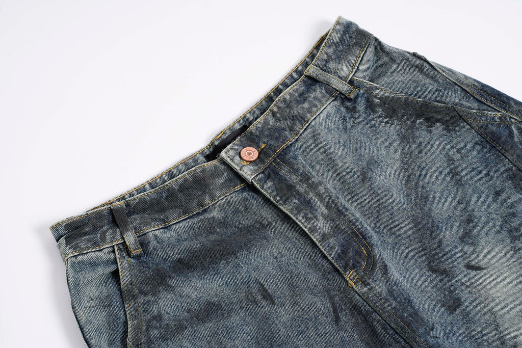 DONOTLOGO Heavy Acid Wash Baggy Cargo Jorts | Unisex Y2K Wide Leg Denim Shorts | Retro High Street Summer Bottoms