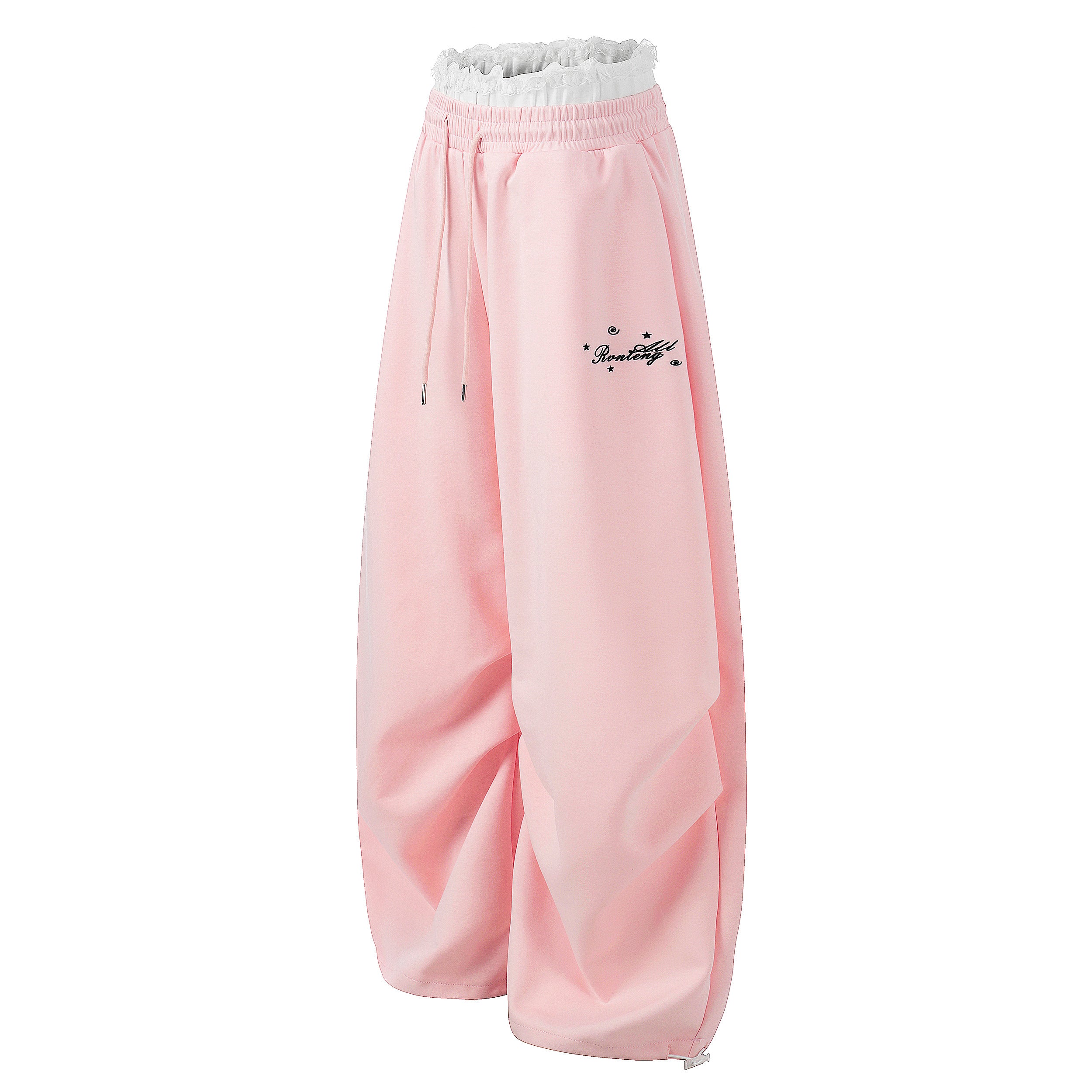 DONOTLOGO Sweet Streetwear Collection | Unisex Relaxed Fit Sweatpants | Delicate Lace Waistband & Star Embroidery with Soft Cotton Blend Fabric