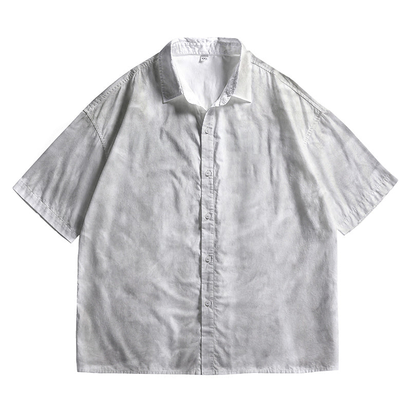 DONOTLOGO Deconstructed Short Sleeve Shirt - Unisex Oversized Button Up - Minimalist Streetwear Vintage Aesthetic Top