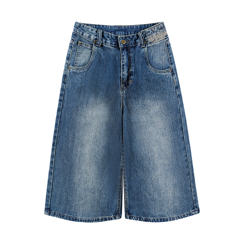 DONOTLOGO Heavy Slub Washed Paris Button Denim | Unisex Y2K Oversized 3/4 Trousers | Vintage High Street Baggy Shorts