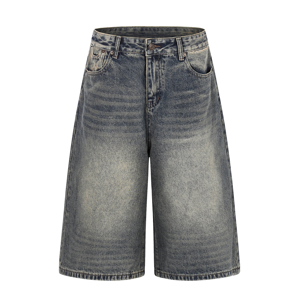 DONOTLOGO Vintage Denim Revival Collection | Unisex Relaxed Fit Washed Cropped Pants | Bold Contrast Stitching & Belt Loop Detail with Vintage Wash Finish