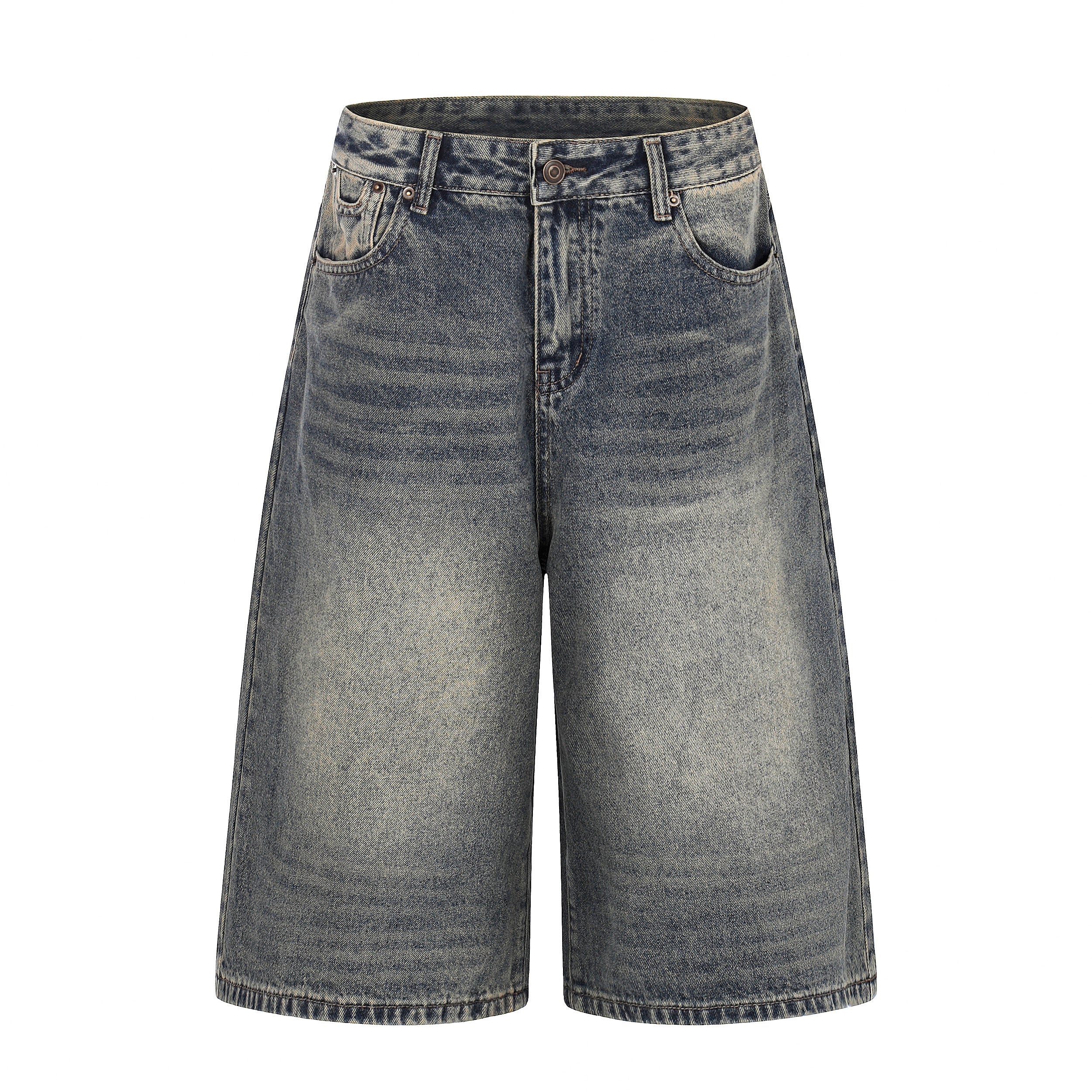 DONOTLOGO Vintage Denim Revival Collection | Unisex Relaxed Fit Washed Cropped Pants | Bold Contrast Stitching & Belt Loop Detail with Vintage Wash Finish