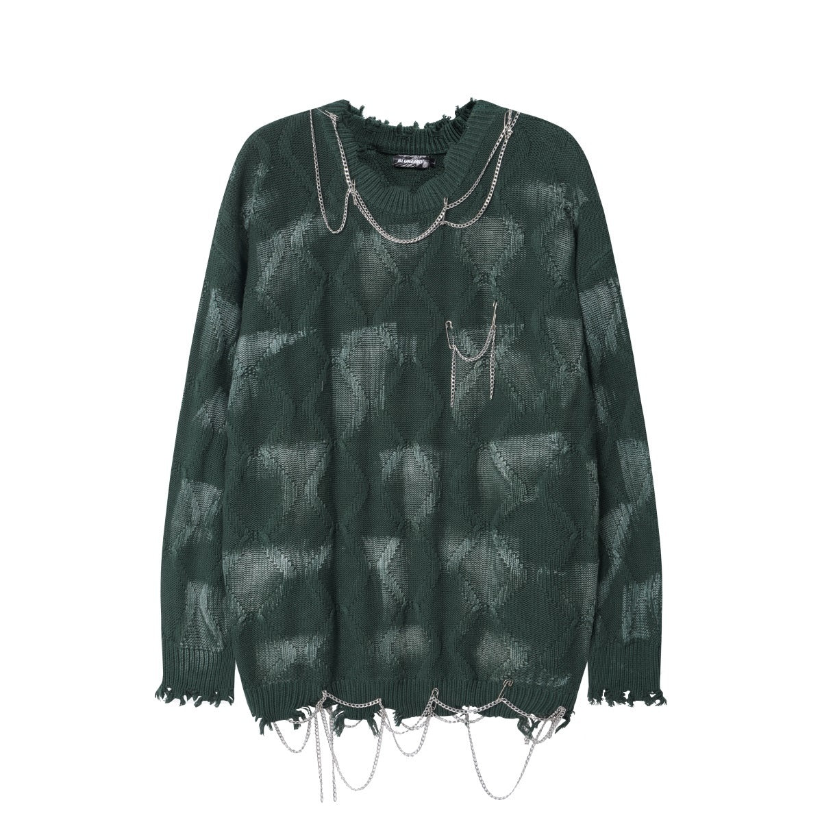 Unisex Crewneck Sweater with Irregular Paint and Chain Detail