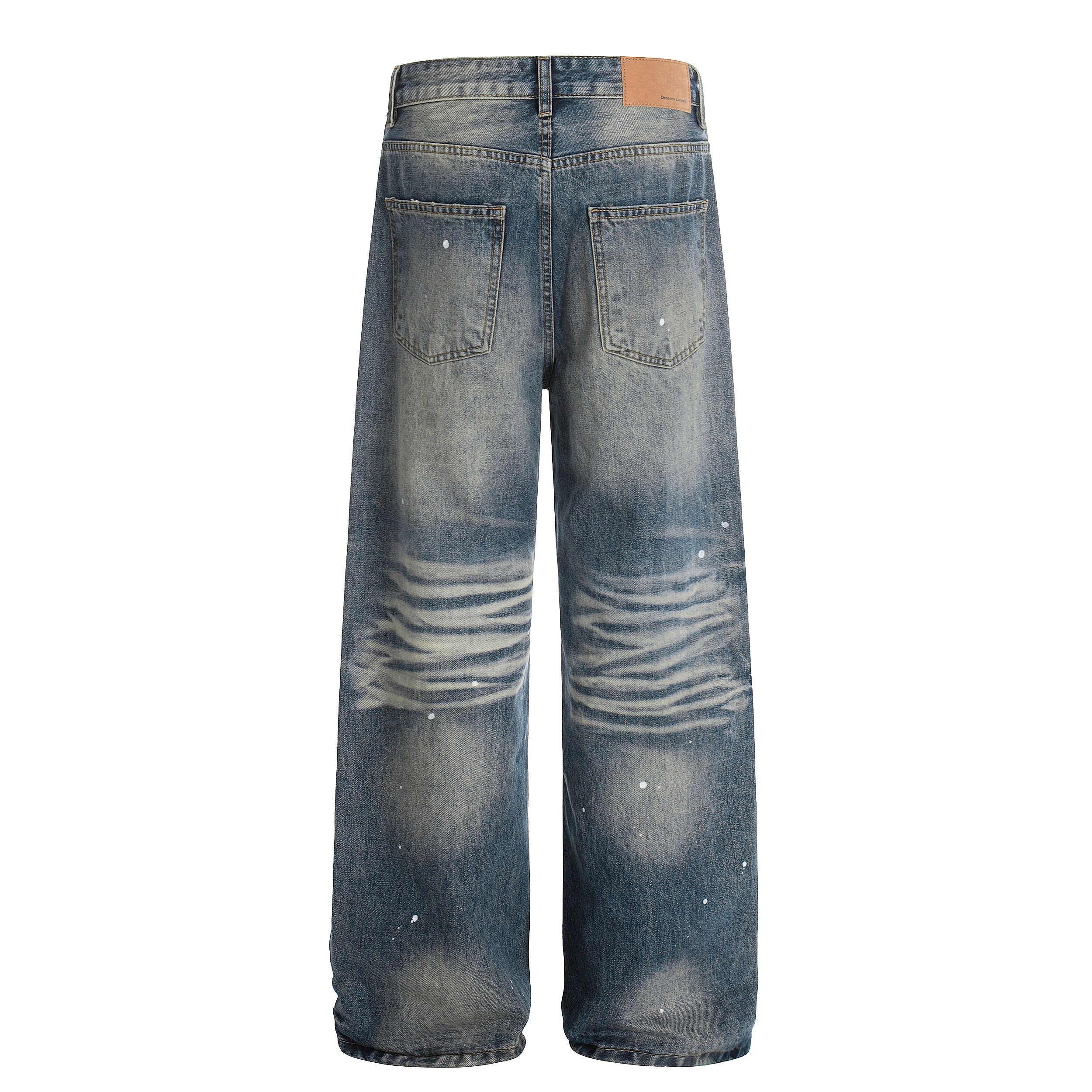 DONOTLOGO Urban Heritage Collection | Unisex Oversized Washed Denim | Retro Aesthetic High-Rise Wide-Leg Bottoms with Authentic Cat Whisker & Splatter Detail