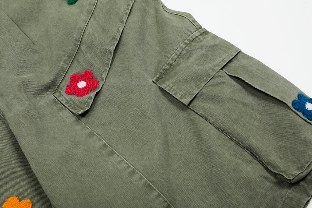 Unisex Multi-Pocket Floral Embroidered Cargo Pants