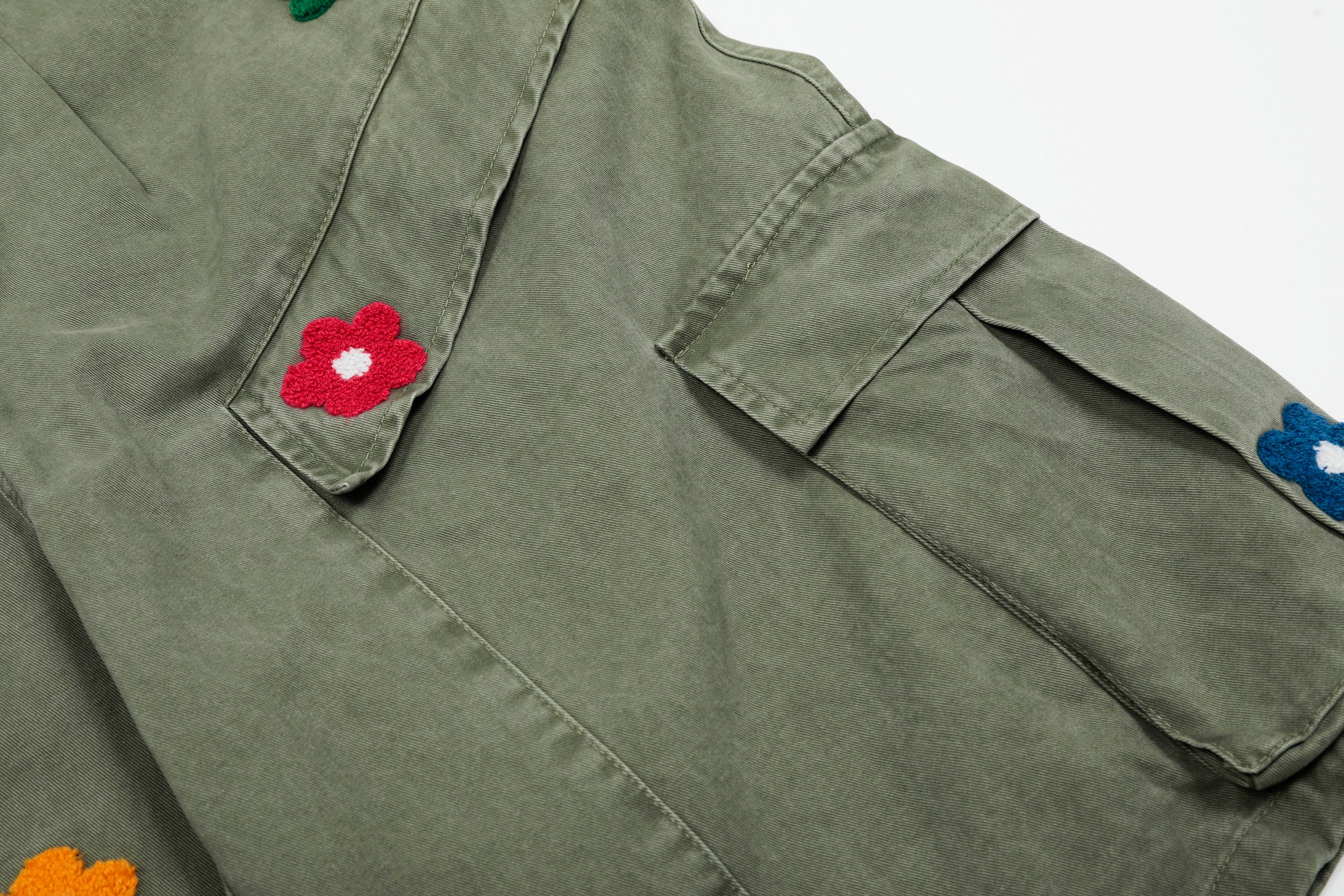 Unisex Multi-Pocket Floral Embroidered Cargo Pants