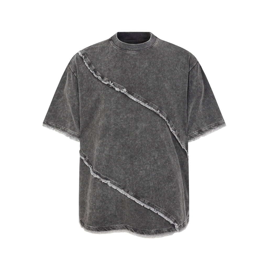 DONOTLOGO Wasteland Revival Collection | Unisex Relaxed Fit Deconstructed Tee | Bold Diagonal Raw Seaming & Faded Wash Finish with Heavyweight Cotton Fabric
