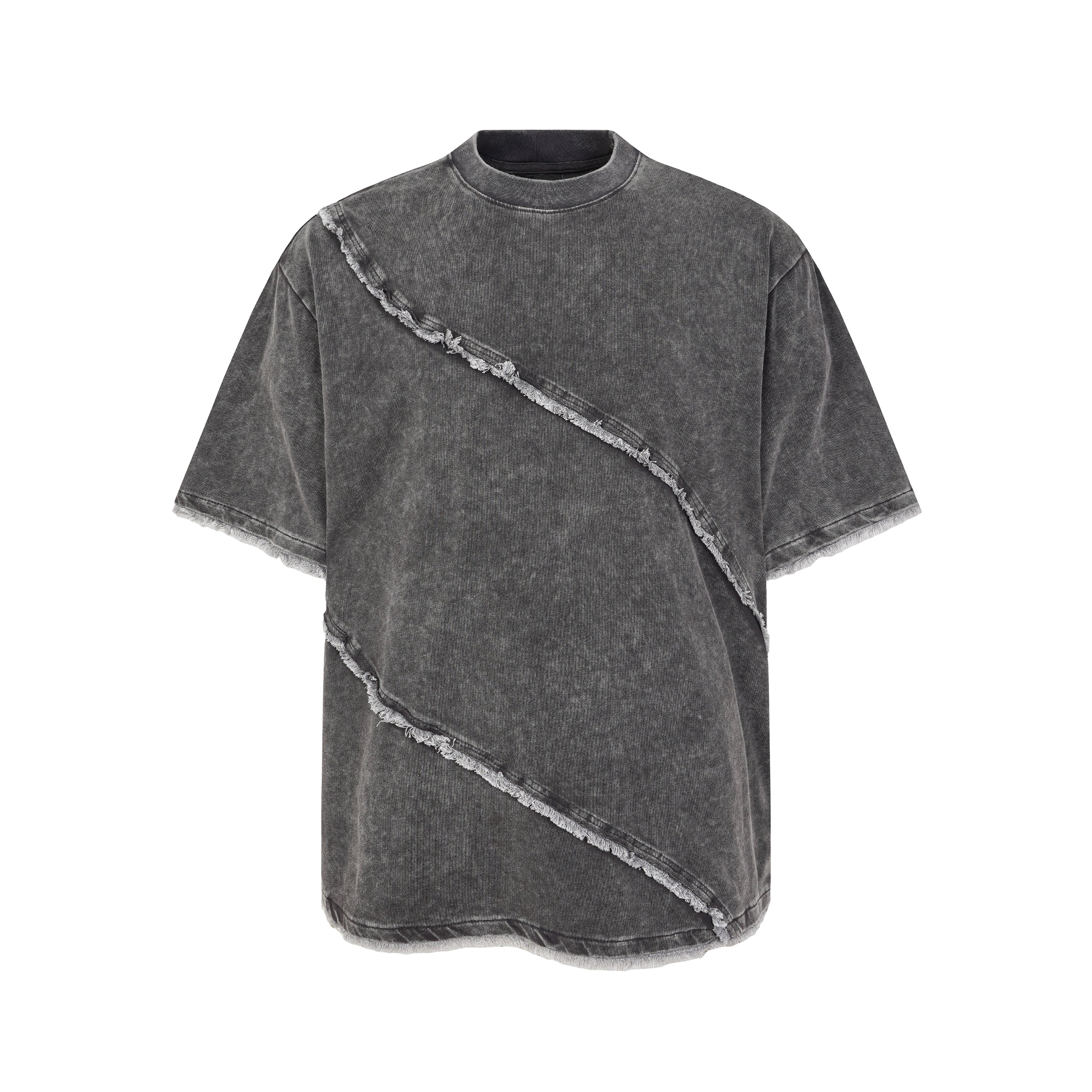 DONOTLOGO Wasteland Revival Collection | Unisex Relaxed Fit Deconstructed Tee | Bold Diagonal Raw Seaming & Faded Wash Finish with Heavyweight Cotton Fabric