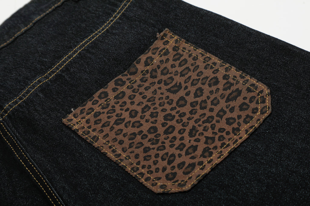 Unisex Vintage Leopard Applique Denim Jeans