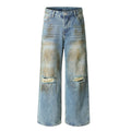 DONOTLOGO Oversized Distressed Denim Jeans - Unisex Baggy Trousers with Ripped Knees & Whisker Effect - Edgy Streetwear Bottom with Wide Leg Silhouette