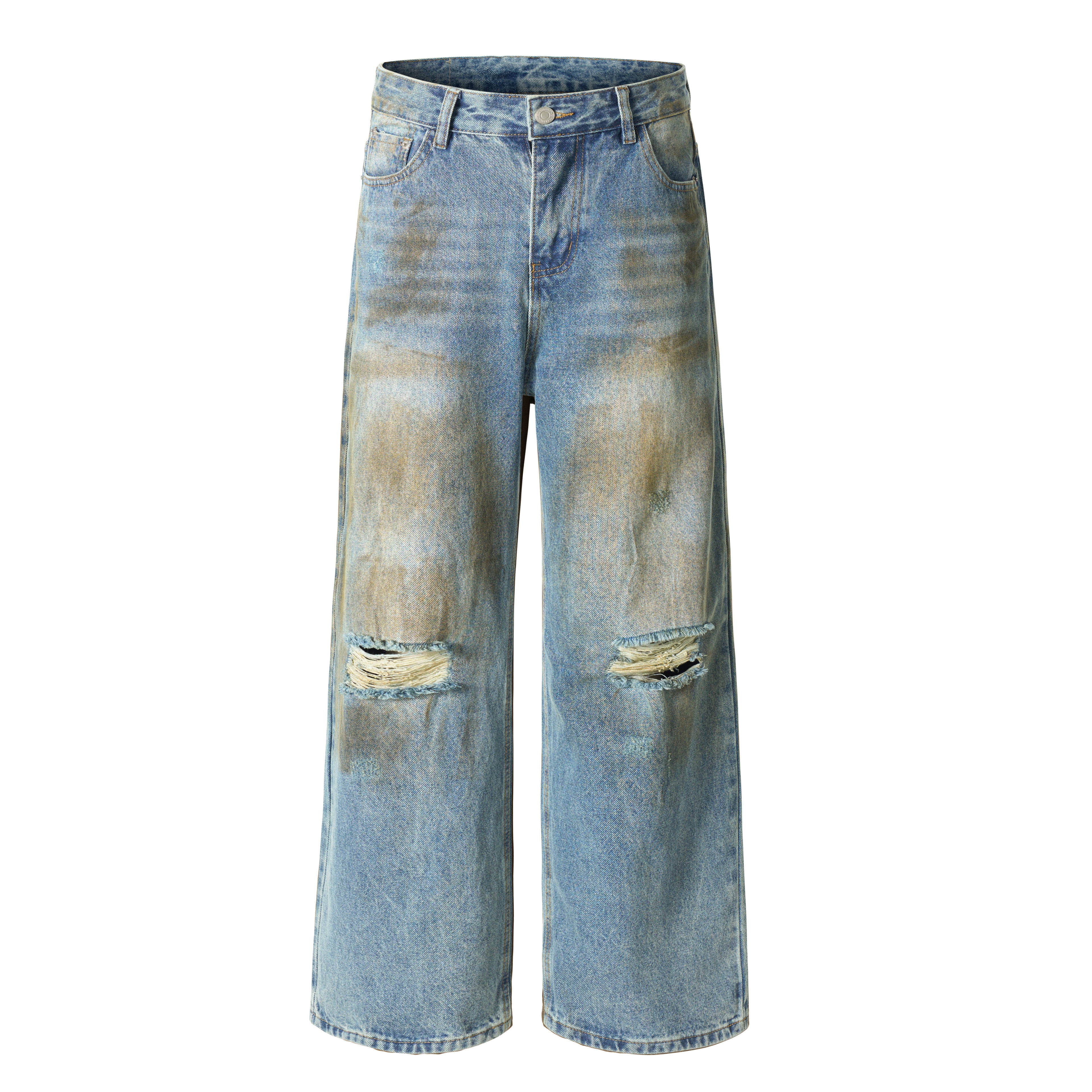 DONOTLOGO Oversized Distressed Denim Jeans - Unisex Baggy Trousers with Ripped Knees & Whisker Effect - Edgy Streetwear Bottom with Wide Leg Silhouette