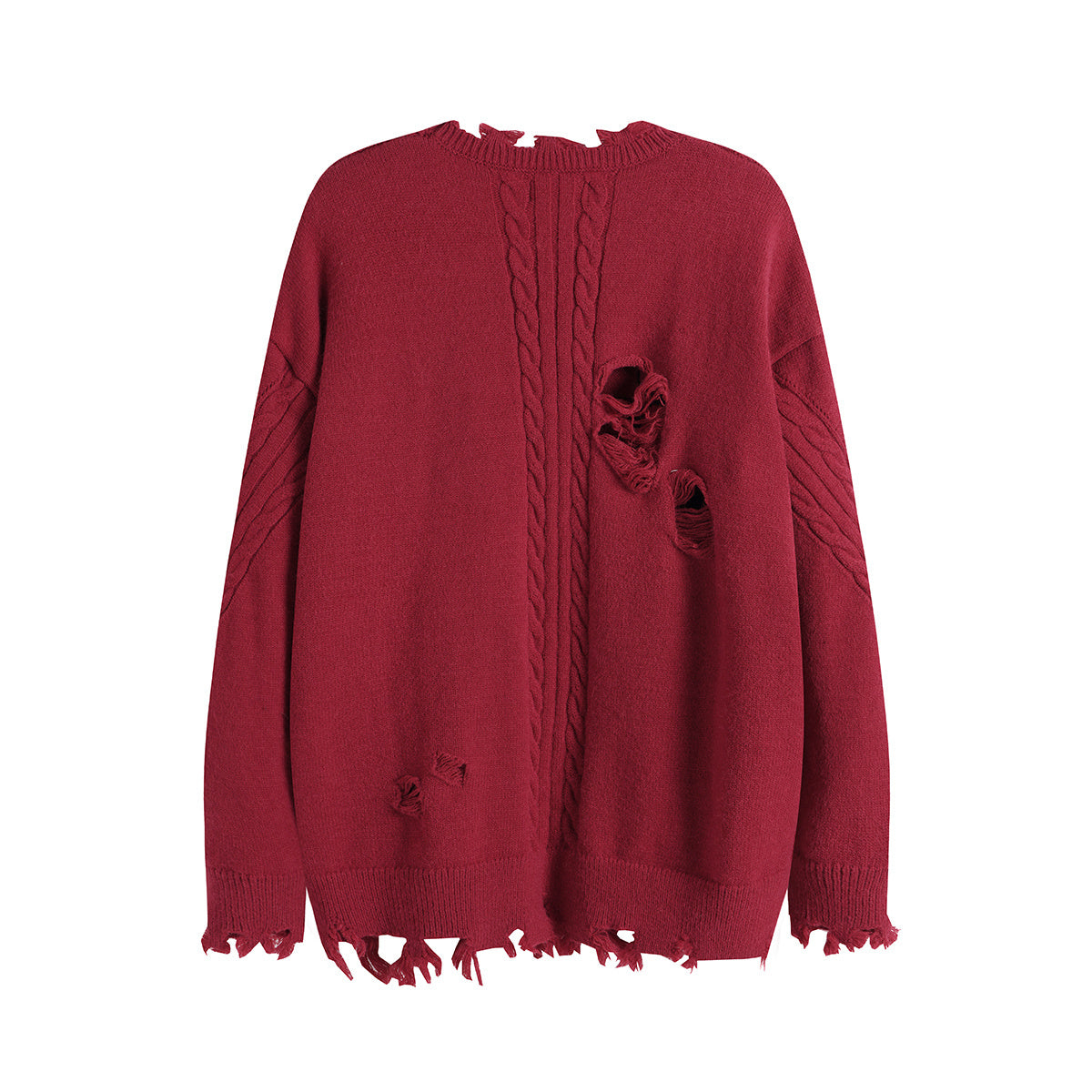 Unisex Streetwear Cable-Knit Sweater with Distressed Lettering