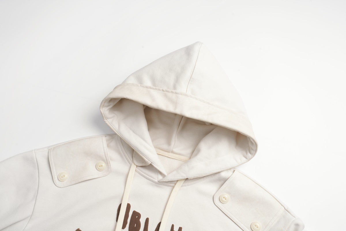 Unisex Streetwear Letter Print Hoodie with Pocket & Doll Decoration