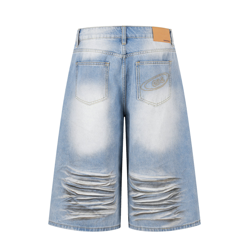 DONOTLOGO Urban Streetwear Collection | Unisex Relaxed Fit Denim Shorts | Bold Ripped Motif & Drawstring Detail with Classic Cotton Denim Fabric