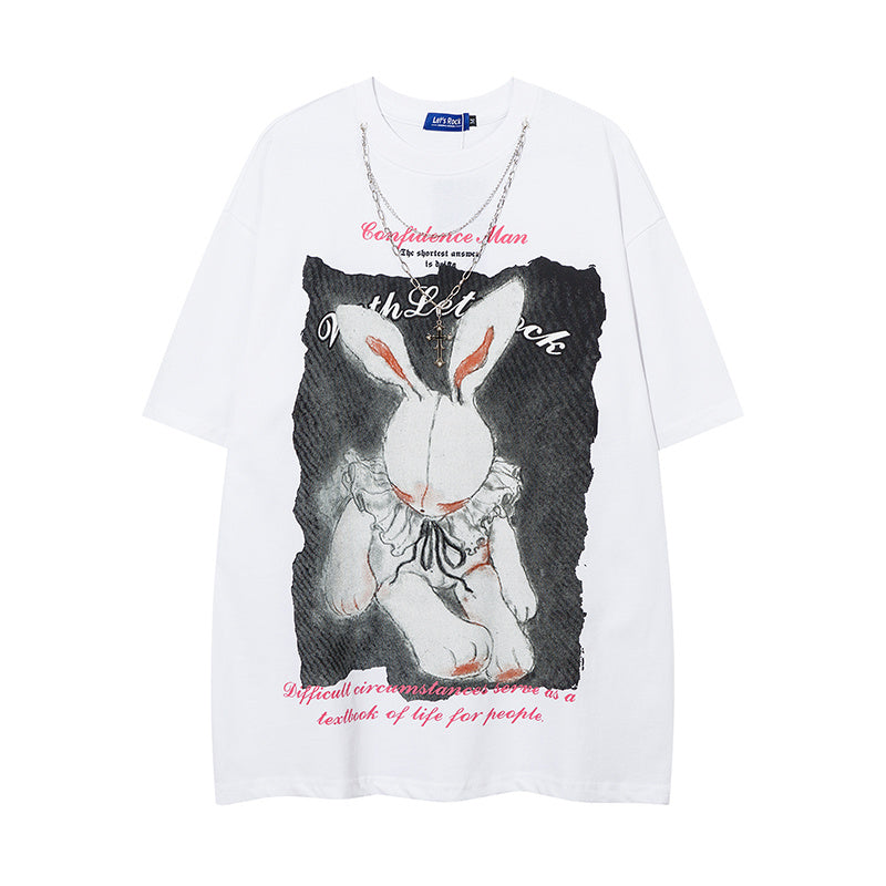 DONOTLOGO Dark Aesthetic Rabbit Print Tee | Unisex Y2K Oversized Streetwear Top | Retro High Street Summer Shirt