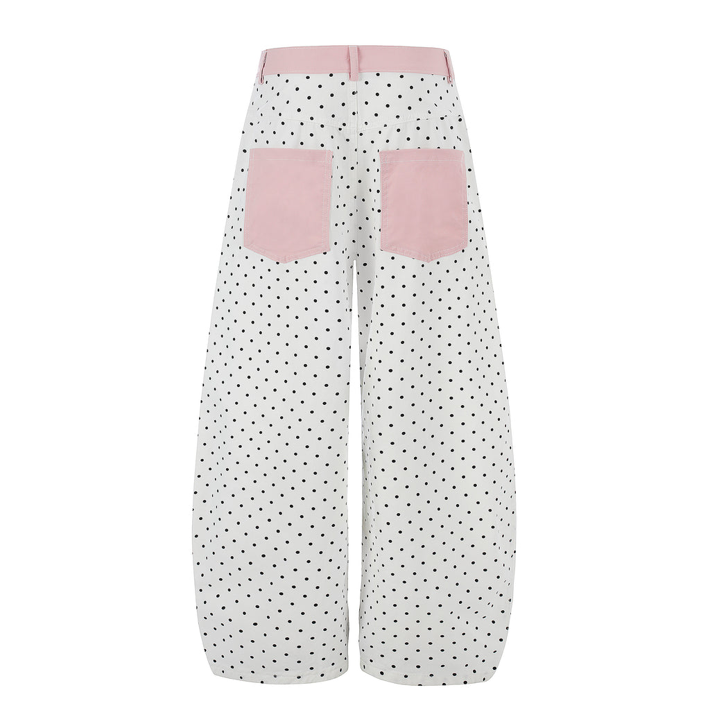DONOTLOGO Sweet Streetwear Collection | Unisex Relaxed Fit Denim Jeans | Bold Polka Dot Print & Embroidered Pocket Detail with Classic Cotton Denim Fabric