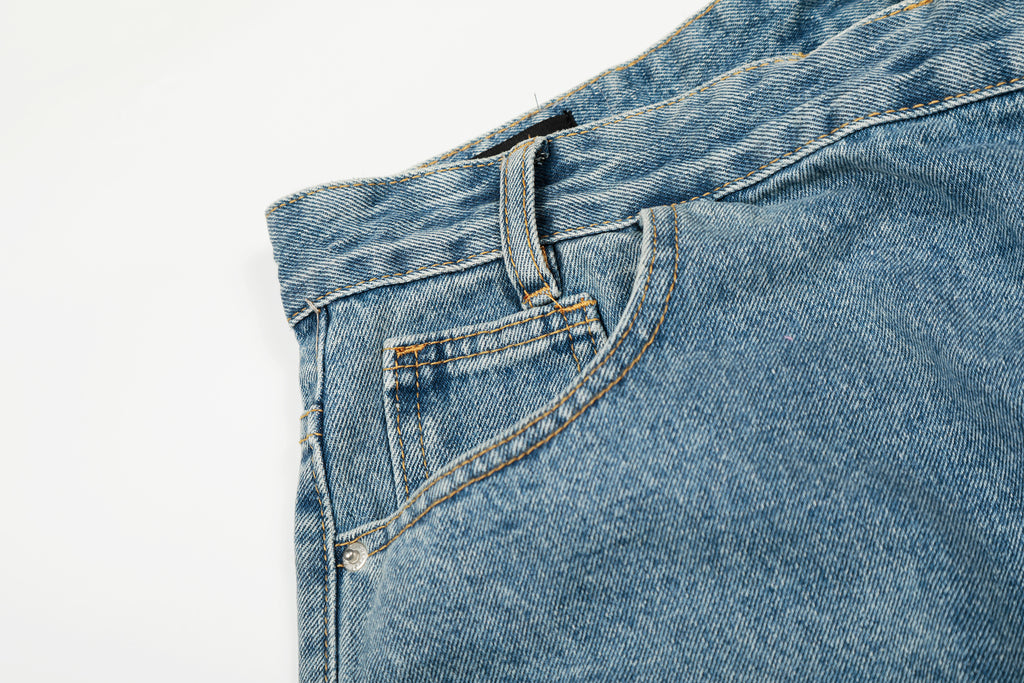 DONOTLOGO Urban Heritage Collection | Unisex Oversized Deconstructed Denim | Retro Aesthetic High-Rise Wide-Leg Bottoms with Authentic Diagonal Button & Folded Waist Detail