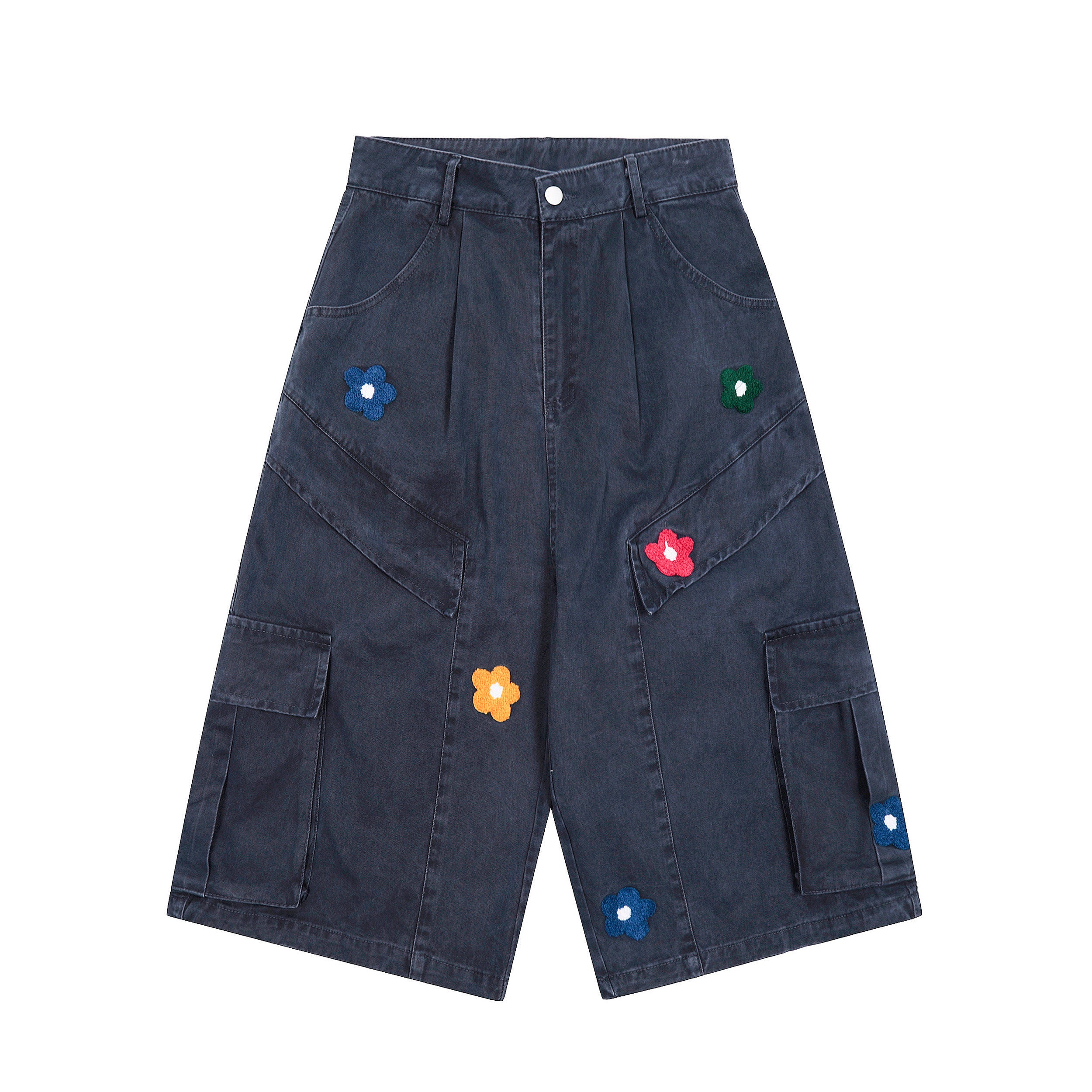 Unisex Multi-Pocket Floral Embroidered Cargo Pants