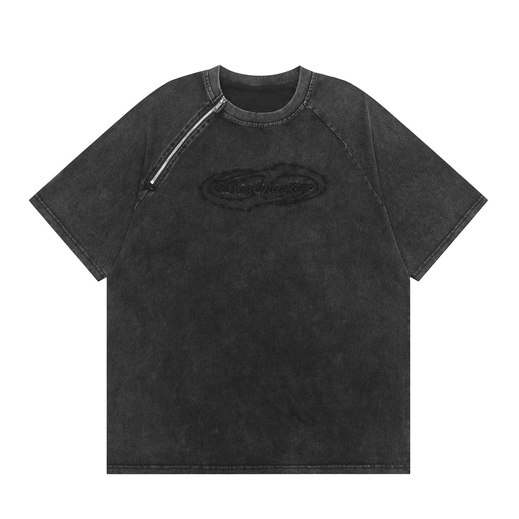 Unisex Embroidered Zip Accent Tee