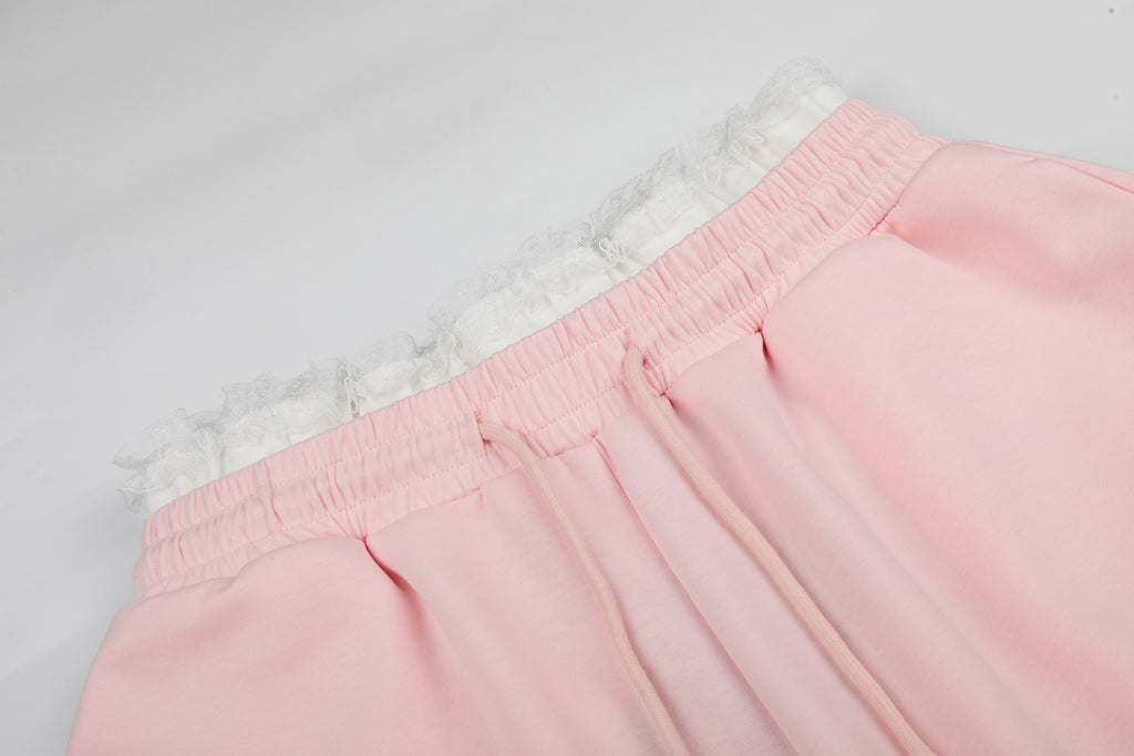 DONOTLOGO Sweet Streetwear Collection | Unisex Relaxed Fit Sweatpants | Delicate Lace Waistband & Star Embroidery with Soft Cotton Blend Fabric