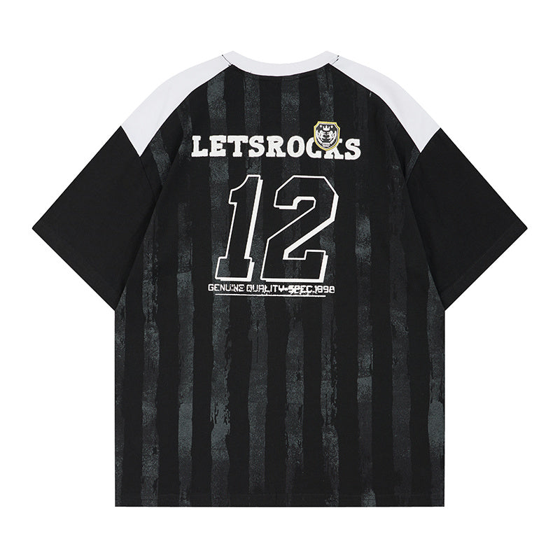 DONOTLOGO Unisex Vintage Wash Striped Jersey T-Shirt - LETSROCKSON 12 Print, Retro Sport Streetwear