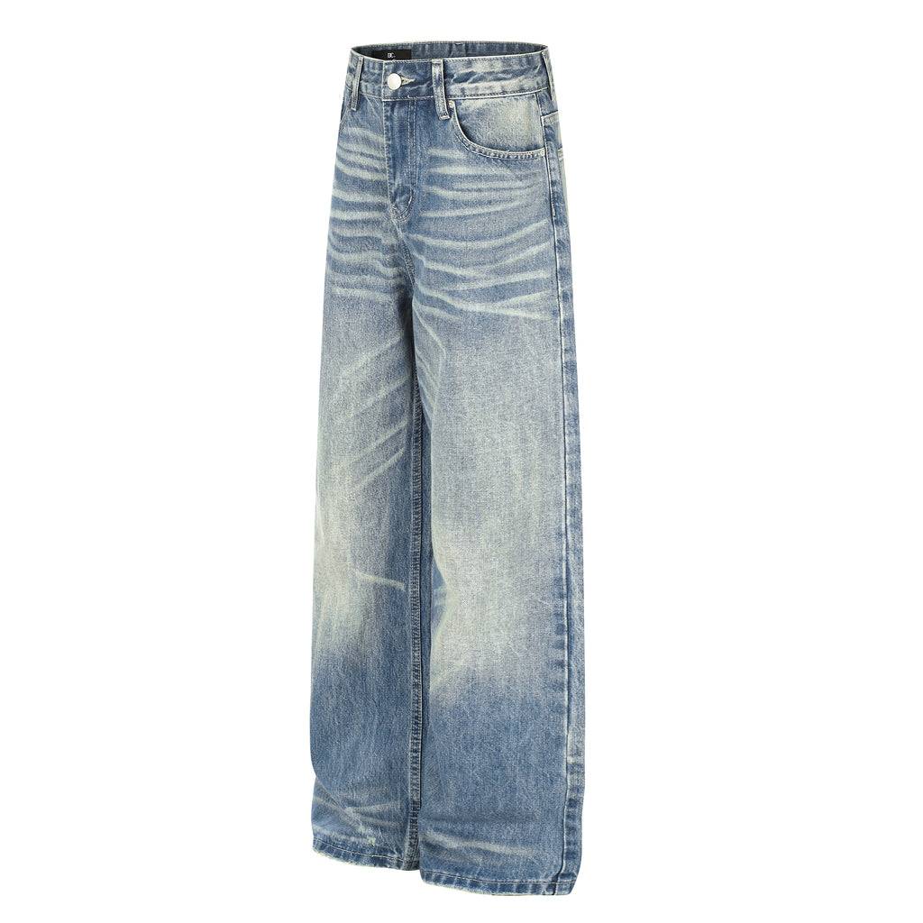 DONOTLOGO Urban Heritage Collection | Unisex Oversized Cat Whisker Denim | Retro Aesthetic High-Rise Wide-Leg Bottoms with Authentic Fade Detail
